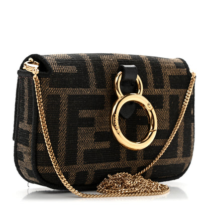 Fendi Fabric Jacquard FF 1974 Nano Baguette Charm Tobacco Moro Black 3 of 11