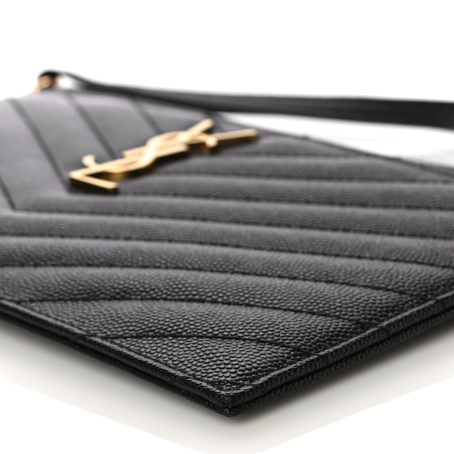 Saint Laurent Grain De Poudre Chevron Monogram Large Bill Pouch Black 10 of 10
