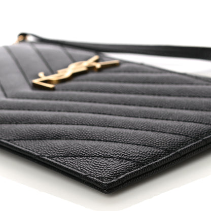 Saint Laurent Grain De Poudre Chevron Monogram Large Bill Pouch Black 10 of 10