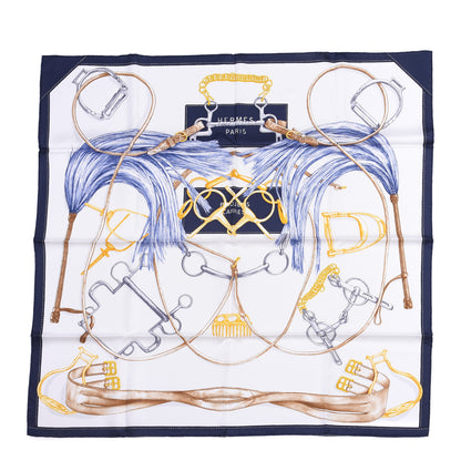 Hermes Silk Projets Carres Au Crayon Scarf 90 Bleu Marine White Indigo 1 of 4