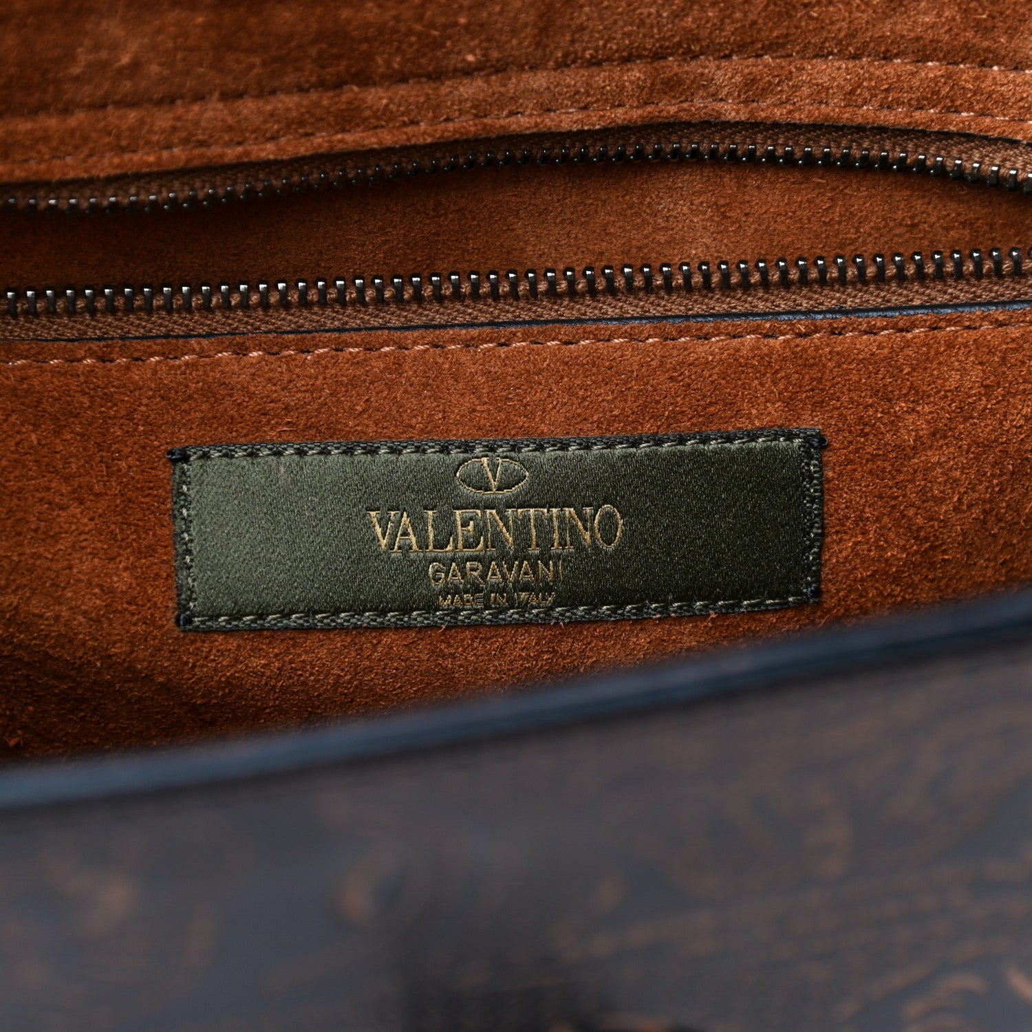 Valentino Garavani Calfskin Embossed Medium Guitar Strap Rockstud Rolling Flap Saddle Bag Brown 6 of 17