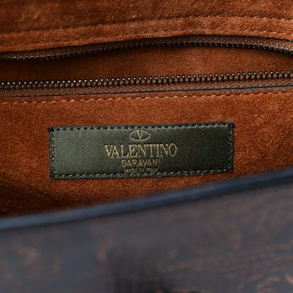 Valentino Garavani Calfskin Embossed Medium Guitar Strap Rockstud Rolling Flap Saddle Bag Brown 6 of 17