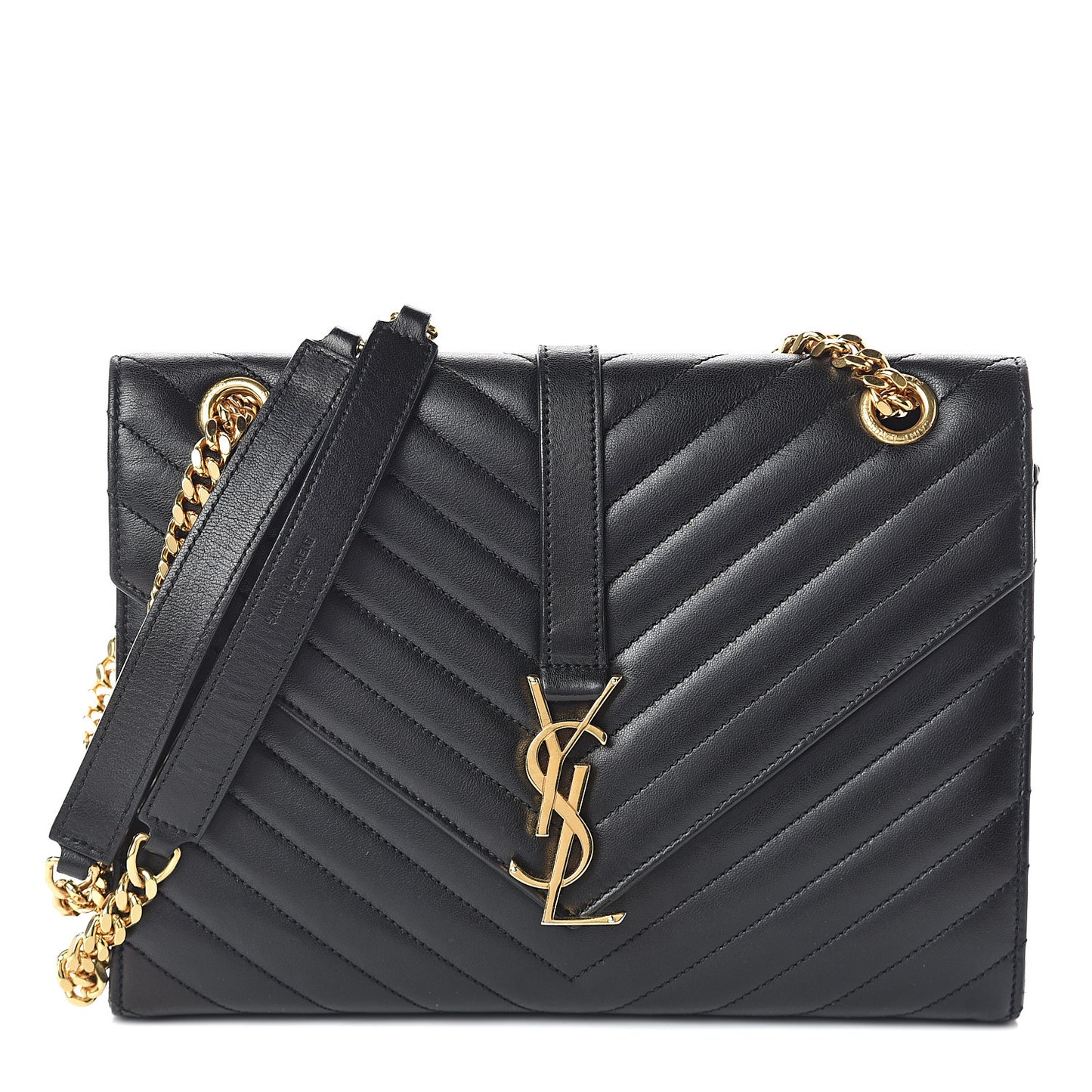 Lambskin Matelasse Chevron Medium Monogram Satchel Black