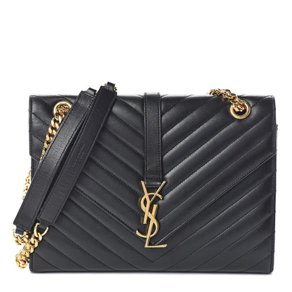 Saint Laurent Lambskin Matelasse Chevron Medium Monogram Satchel Black 1 of 8
