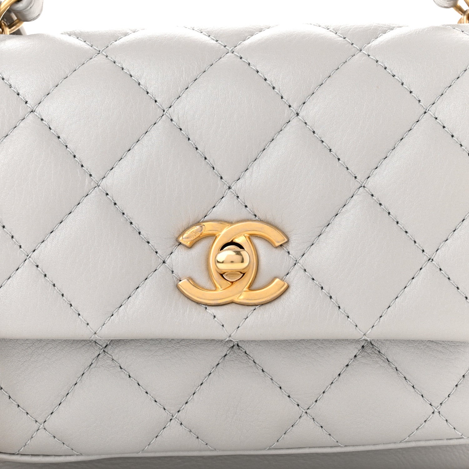 Chanel Calfskin Quilted Top Handle Flap Light Grey 8 of 11