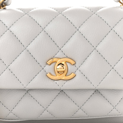 Chanel Calfskin Quilted Top Handle Flap Light Grey 8 of 11
