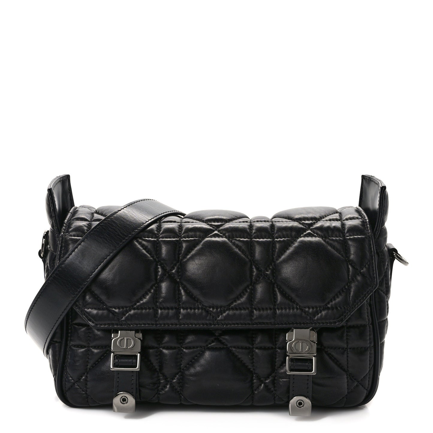 Calfskin Macrocannage Small Diorcamp Messenger Black