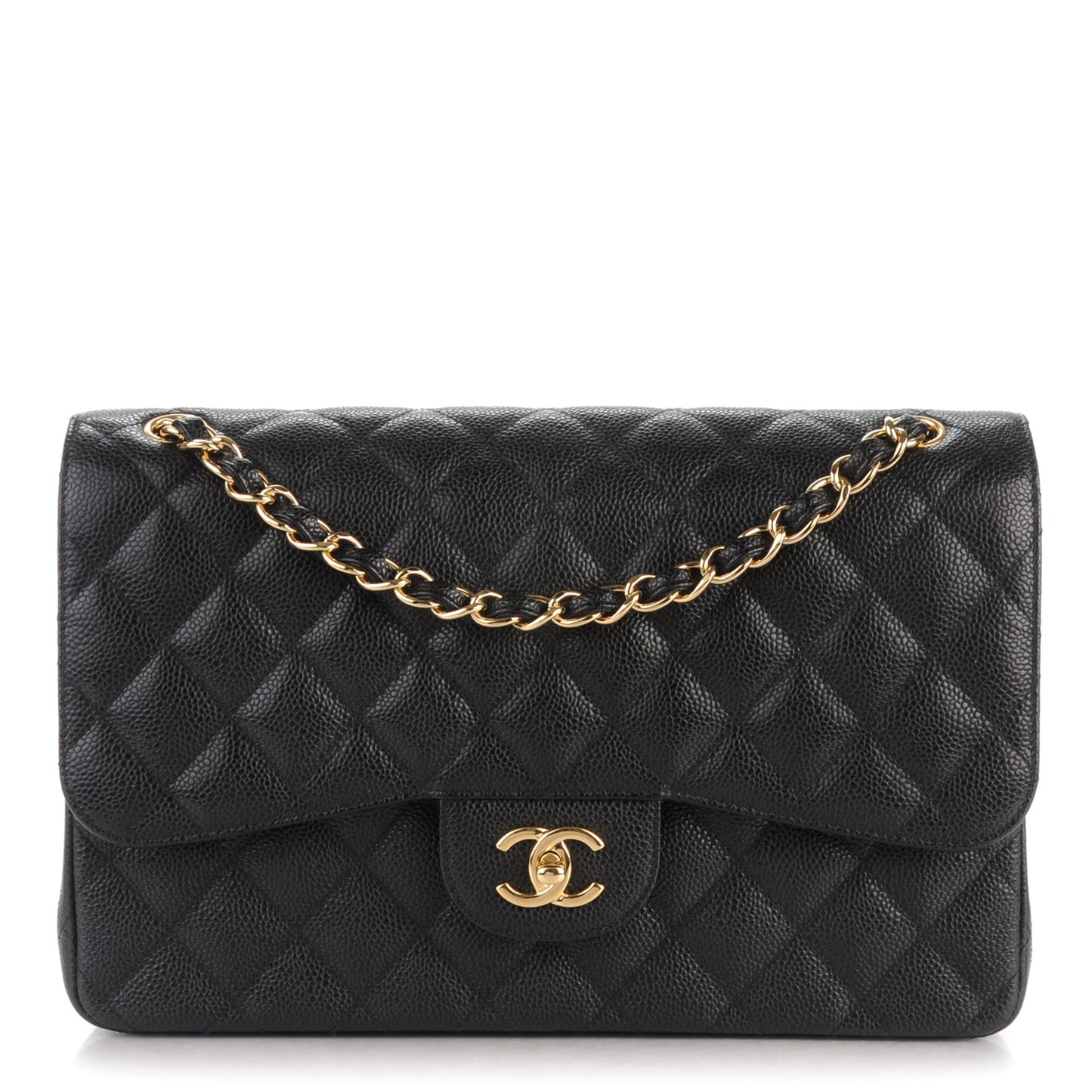 Caviar Quilted Jumbo Double Flap Black