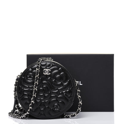 Chanel Caviar Camellia Embossed Round Clutch With Chain Black 12 of 13