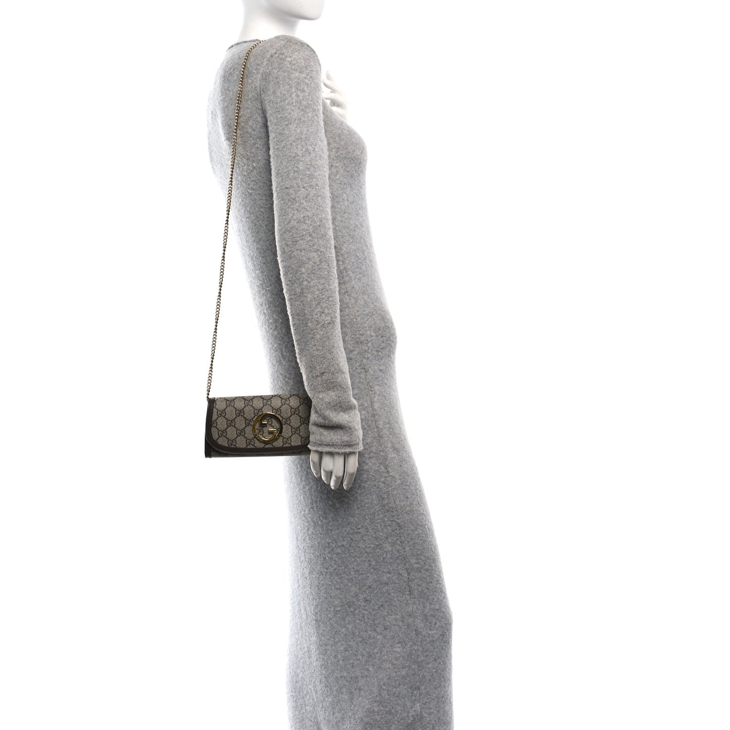 GG Supreme Monogram Textured Dollar Calfskin Blondie Continental Chain Wallet Beige Ebony New Acero