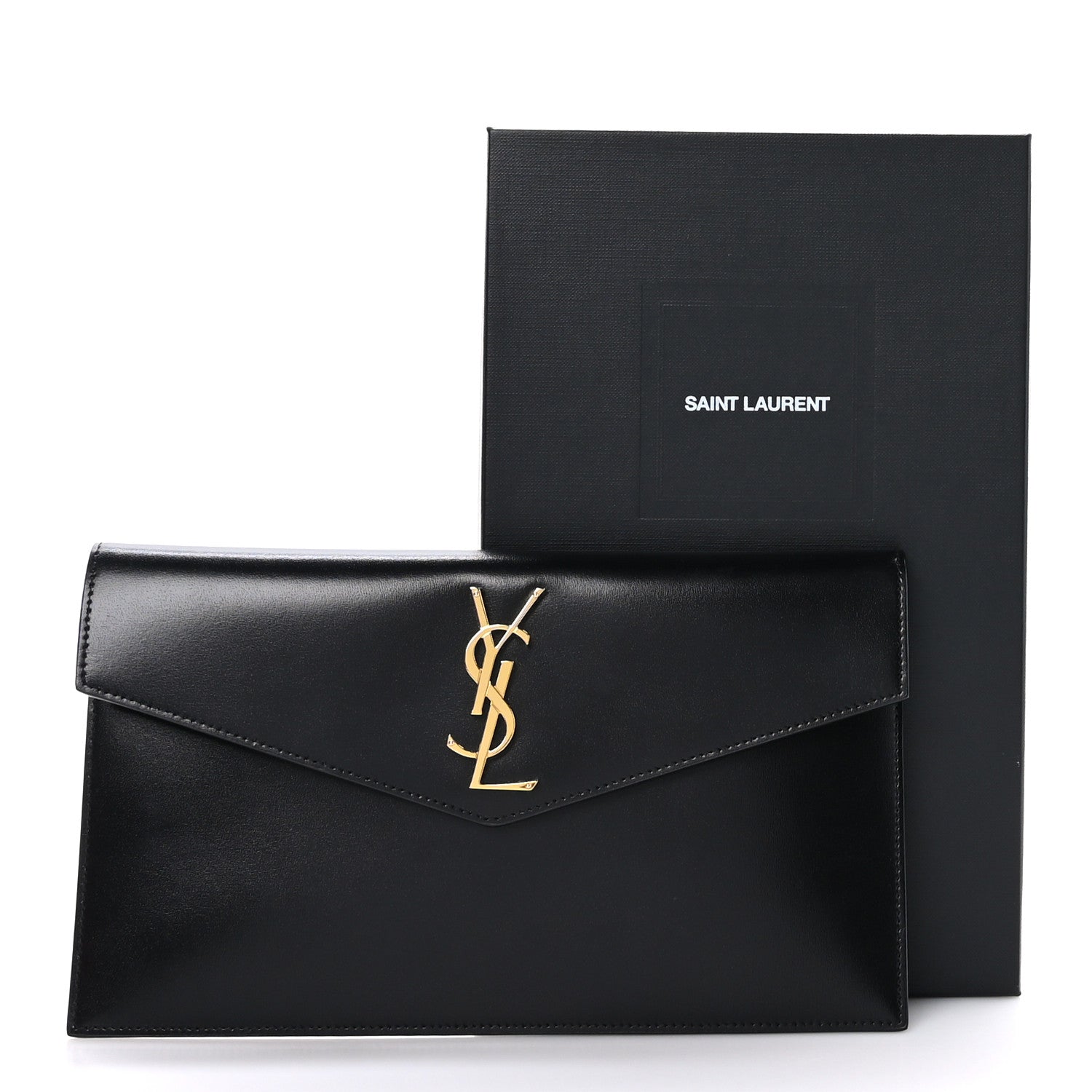 Saint Laurent Smooth Shiny Calfskin Monogram Uptown Pouch Black 7 of 7