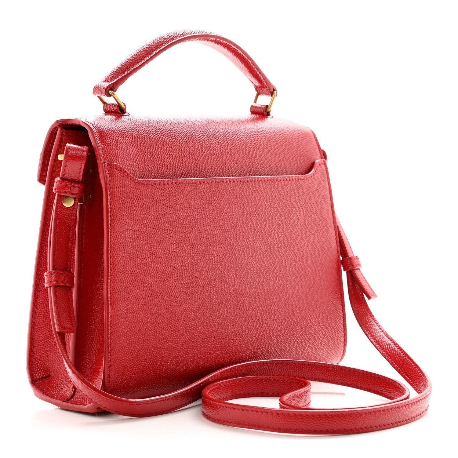 Saint Laurent Grain de Poudre Mini Classic Monogram Cassandra Top Handle Red 3 of 11