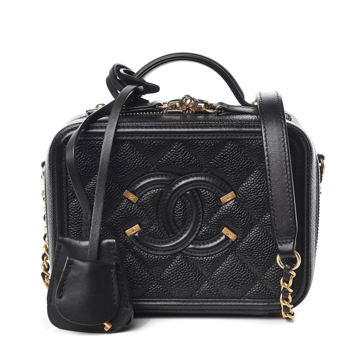 Caviar Quilted Small CC Filigree Vanity Case Black