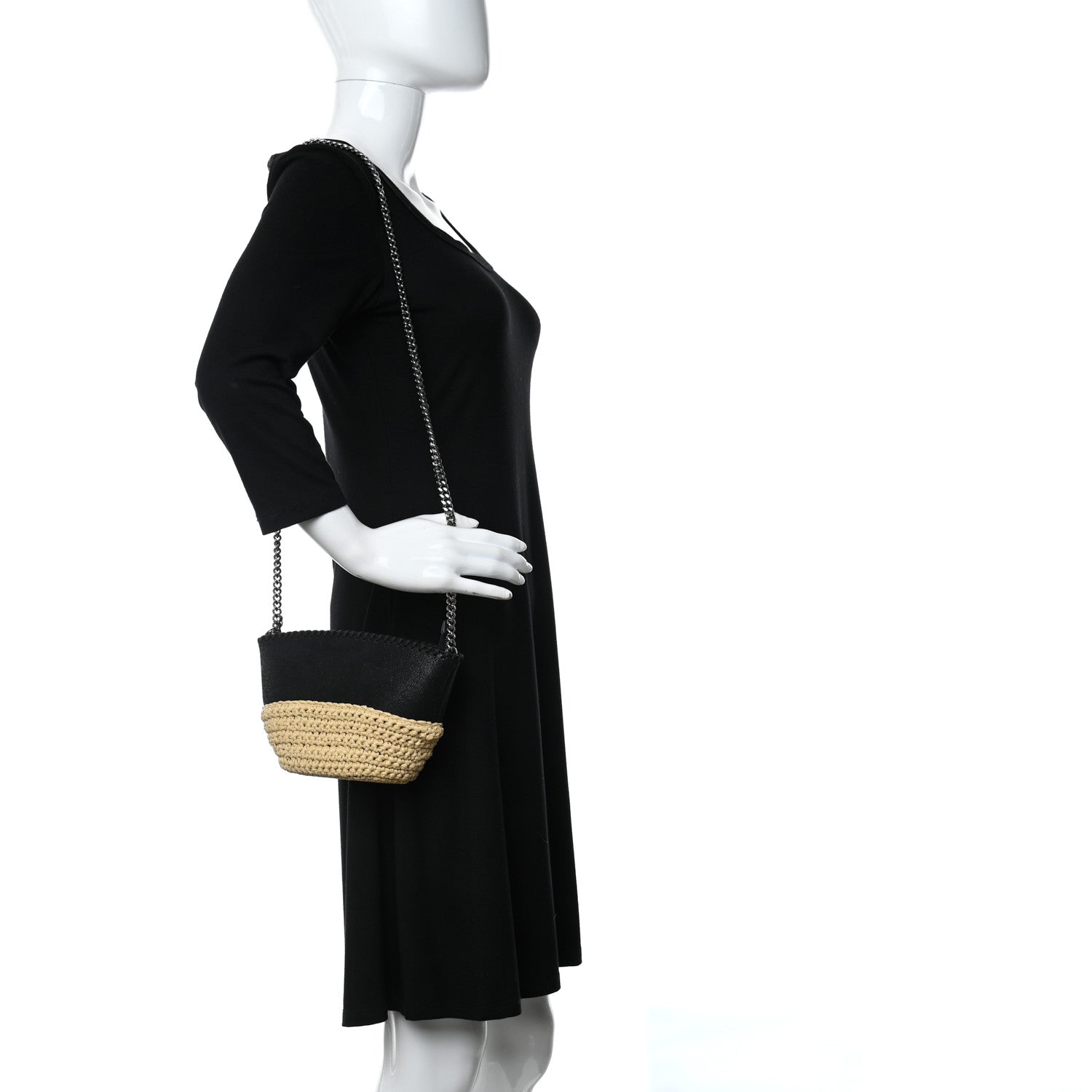 Stella McCartney Shaggy Deer Raffia Mini Shoulder Bag Black 2 of 8