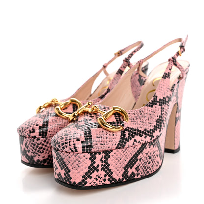 Gucci Calfskin Python Print Horsebit Platform 35/120mm Slingback Pumps 36 Wild Rose 4 of 9