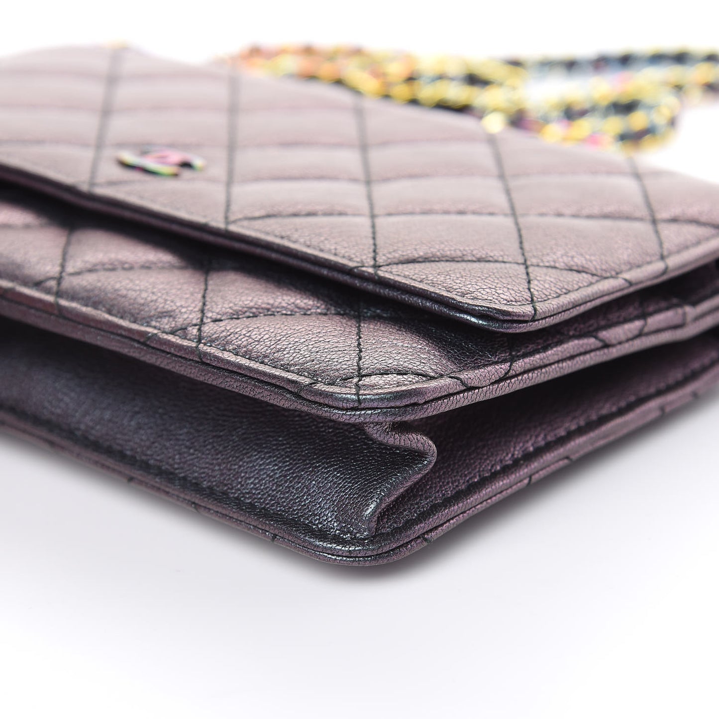 Iridescent Goatskin Quilted Wallet On Chain WOC Purple
