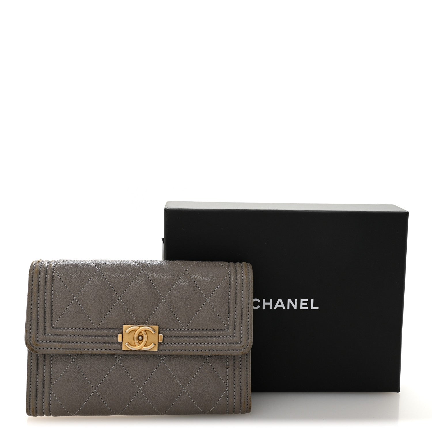 Chanel Caviar Quilted Medium Boy Flap Wallet Grey 11 of 11
