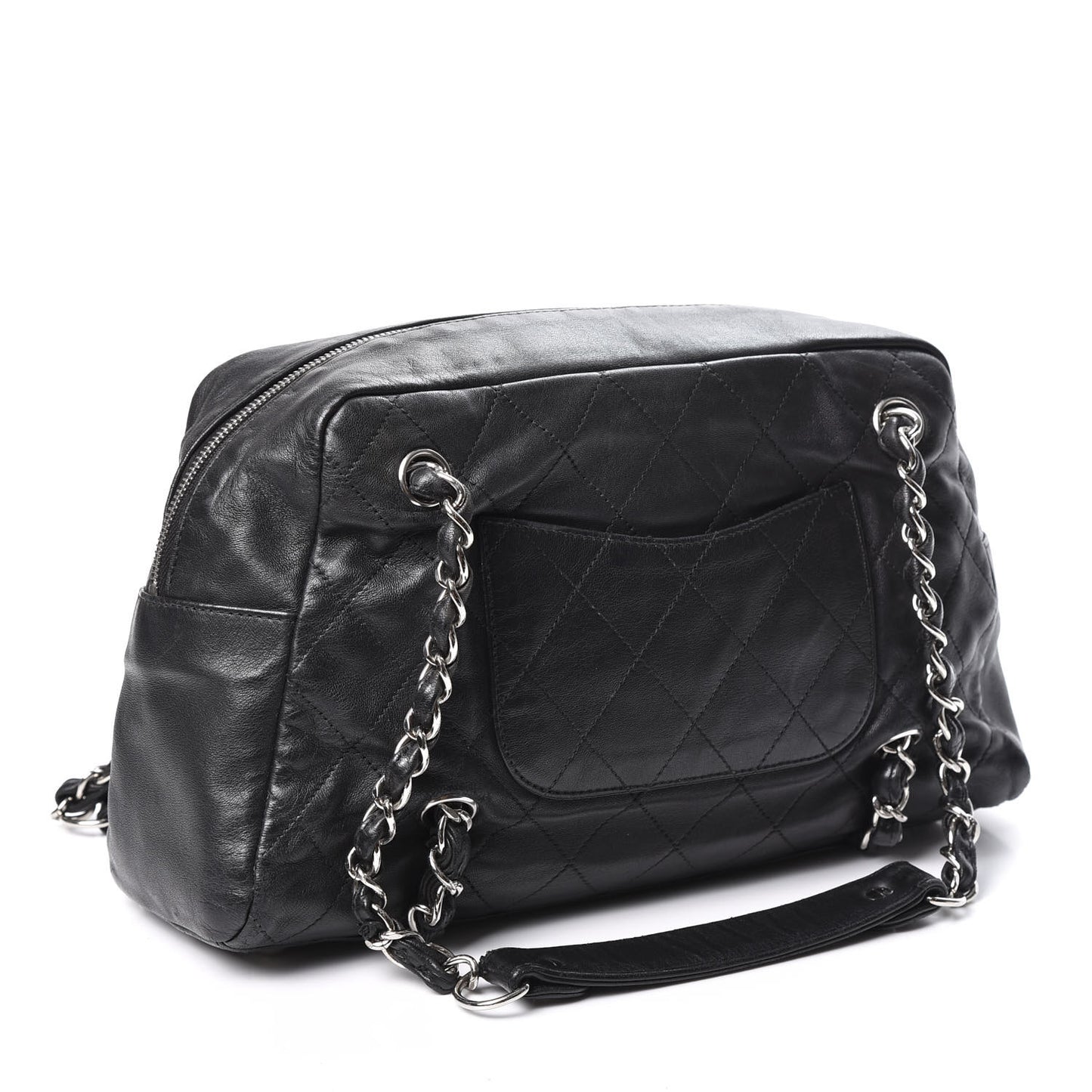 Lambskin Quilted Medium Chain Around Tote Black