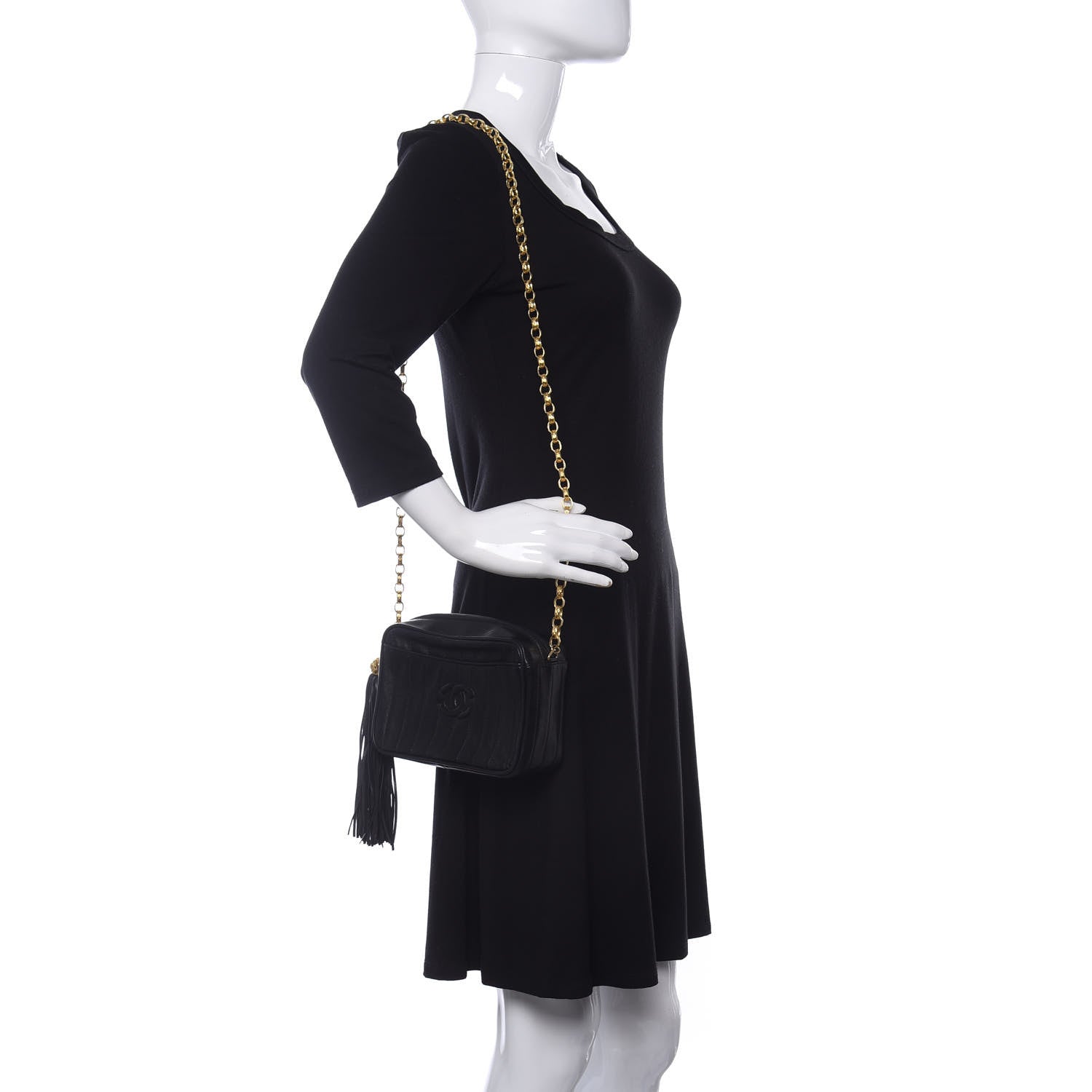 Chanel Lambskin Vertical Quilted Tassel Camera Case Black 2 of 10