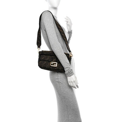 Fendi Fabric Jacquard FF 1974 Medium Baguette Tobacco Moro Black 2 of 11