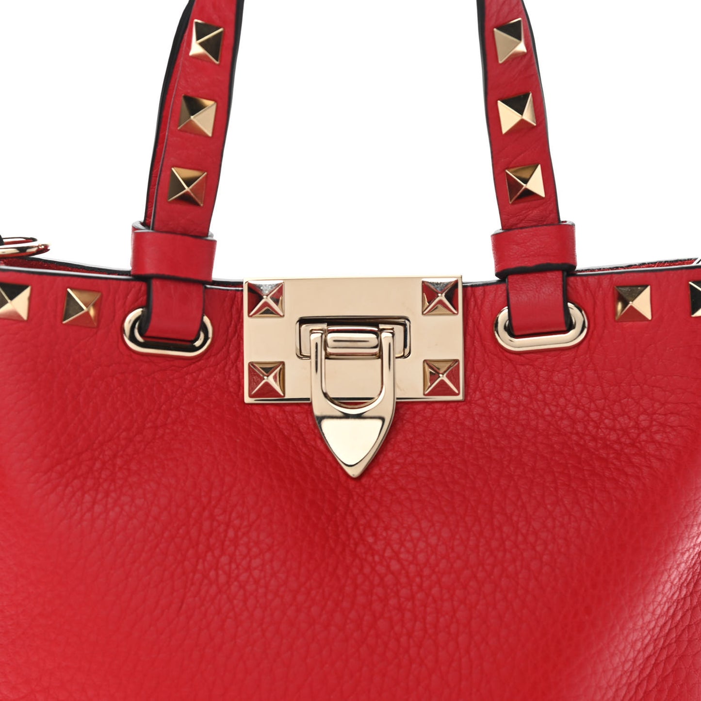 Pebbled Calfskin Rockstud Bucket Bag Red