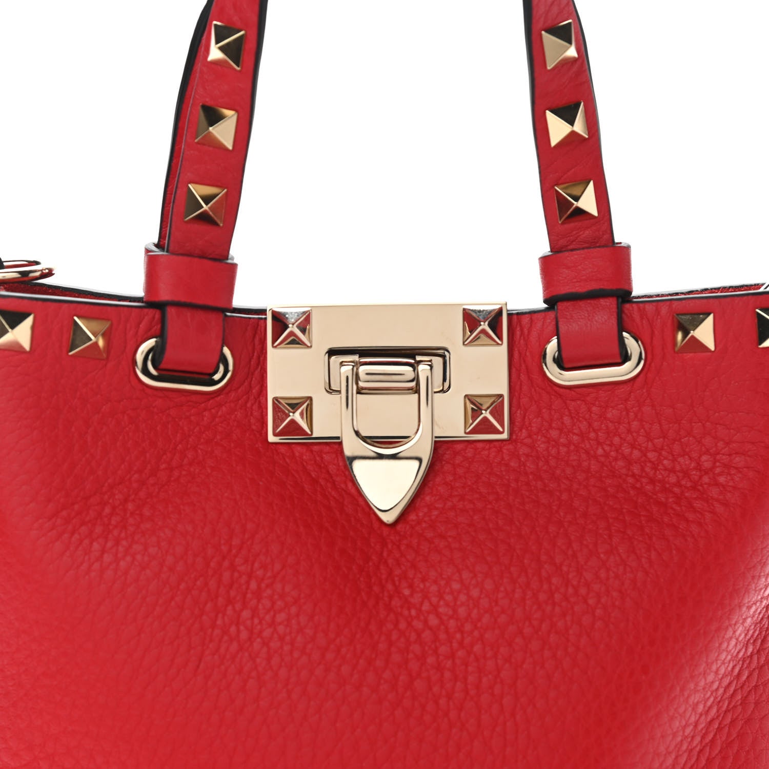 Valentino Garavani Pebbled Calfskin Rockstud Bucket Bag Red 7 of 10