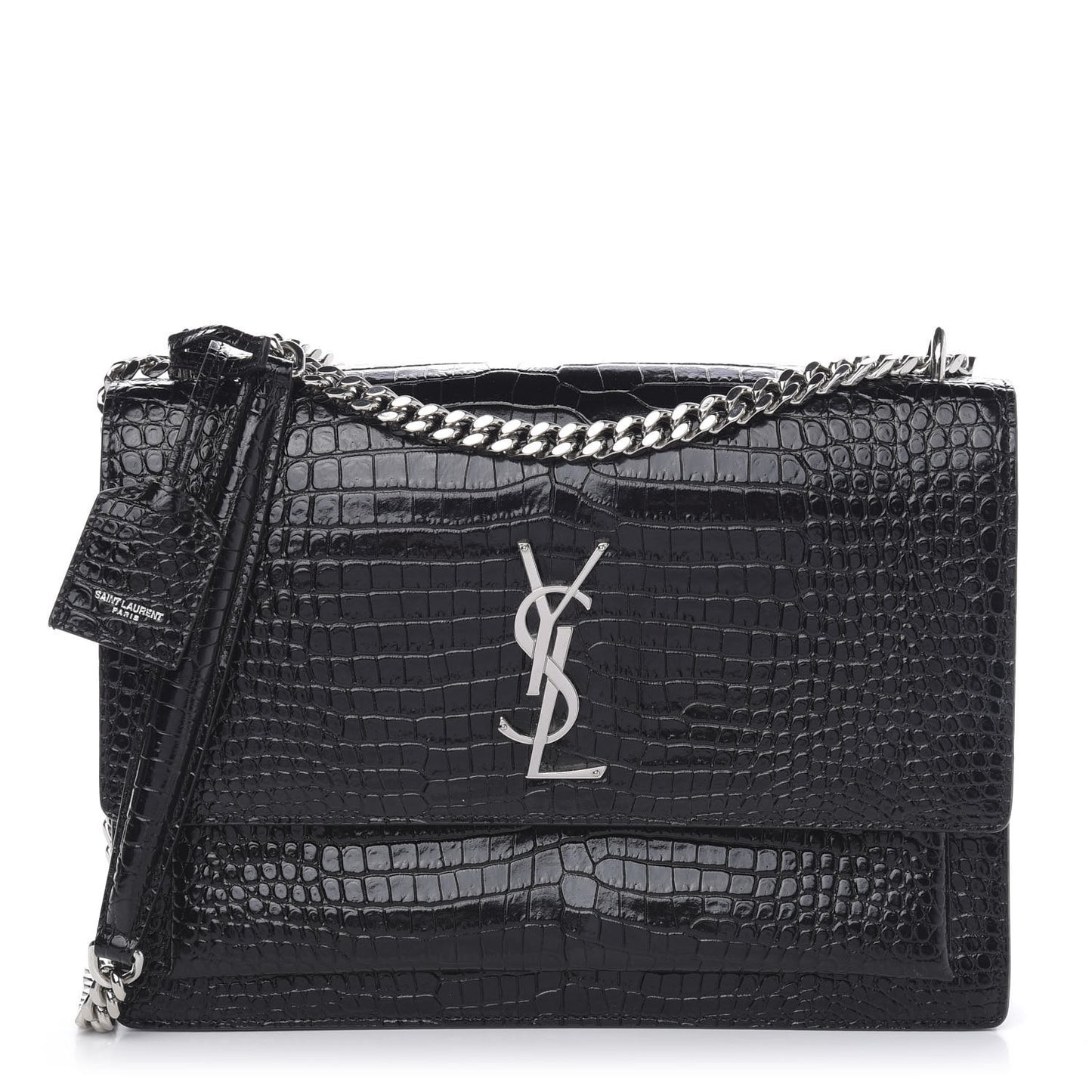 Calfskin Crocodile Embossed Medium Monogram Sunset Black