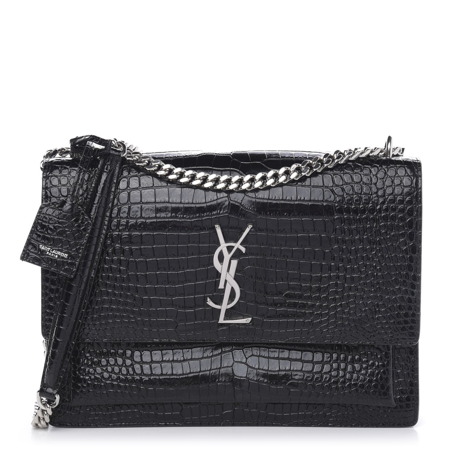 Saint Laurent Calfskin Crocodile Embossed Medium Monogram Sunset Black 1 of 9