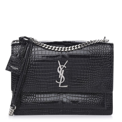 Saint Laurent Calfskin Crocodile Embossed Medium Monogram Sunset Black 1 of 9
