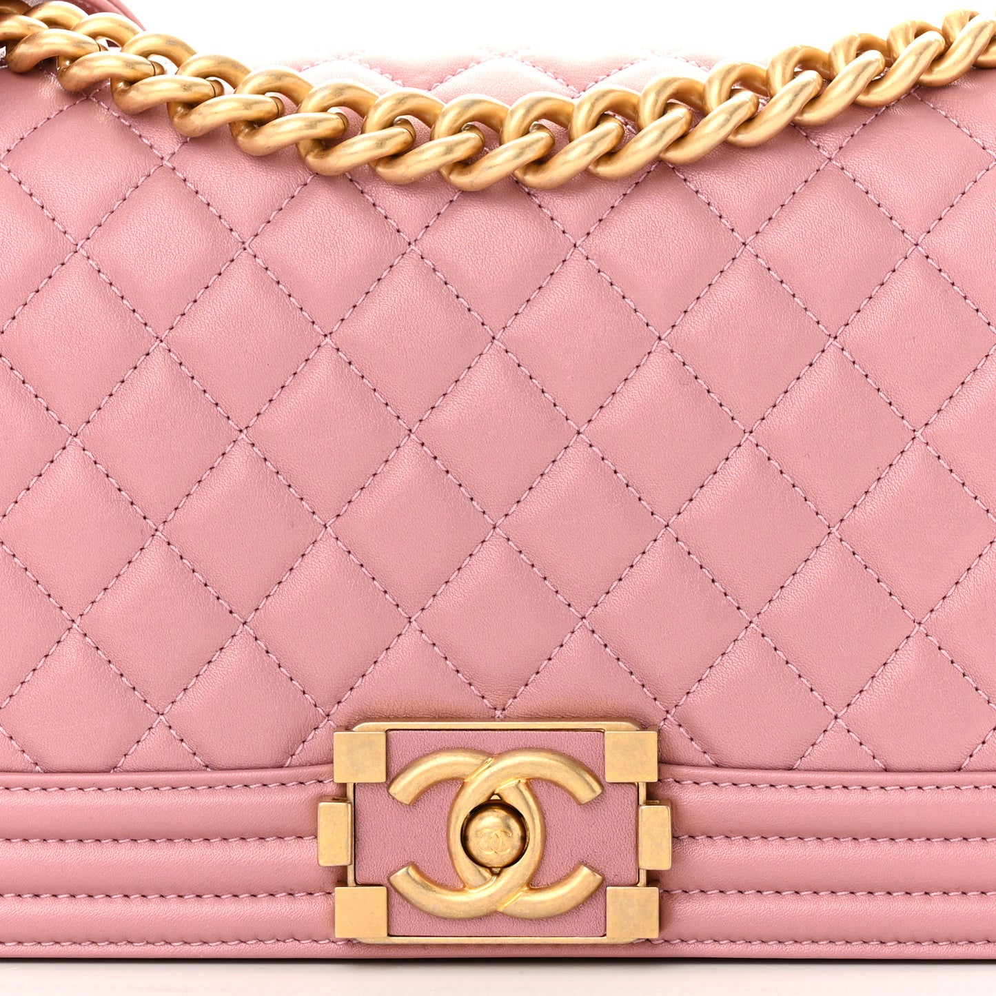 Metallic Calfskin Quilted Medium Boy Flap Pink