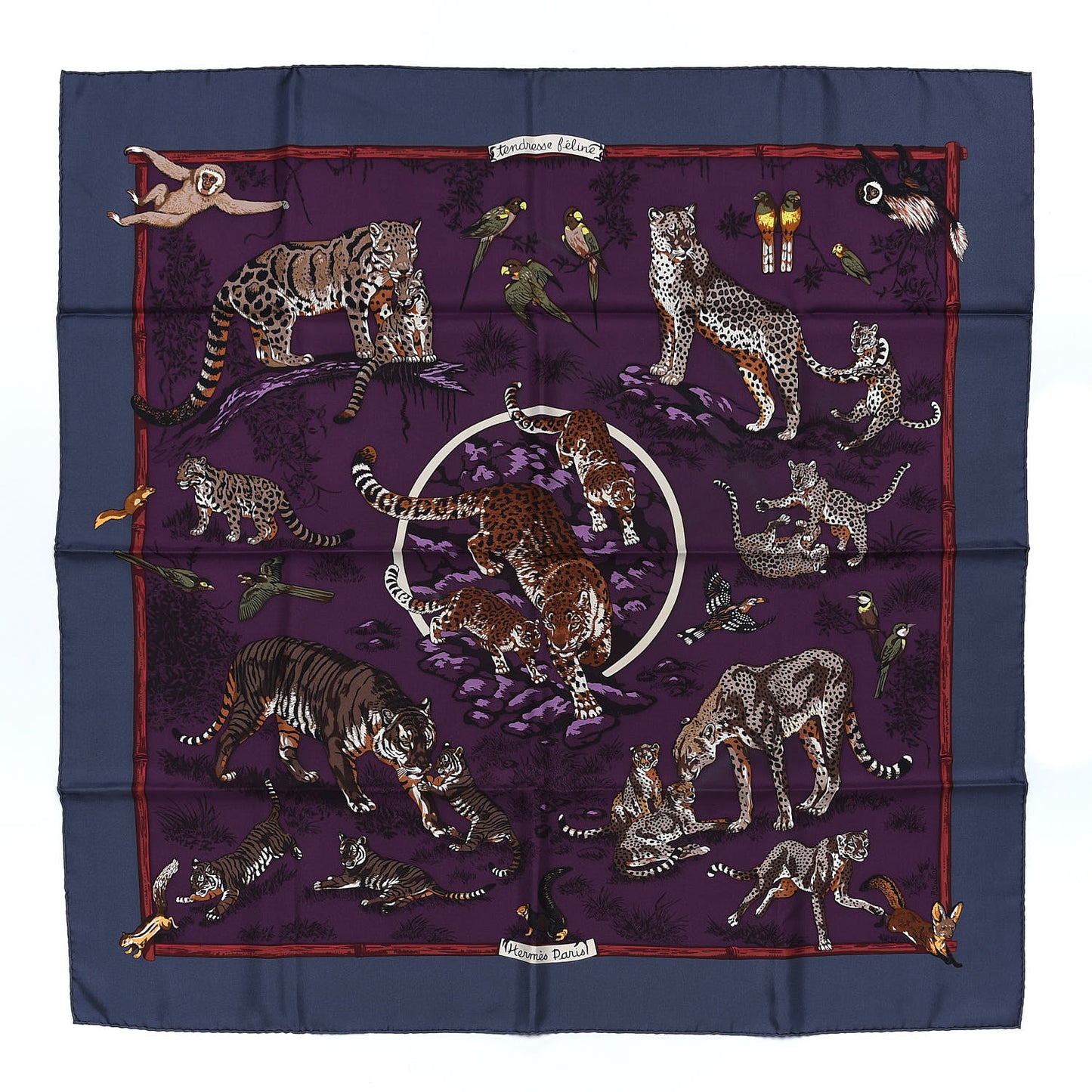 Silk Tendresse Feline Scarf 90 Anthracite Prune Bordeaux