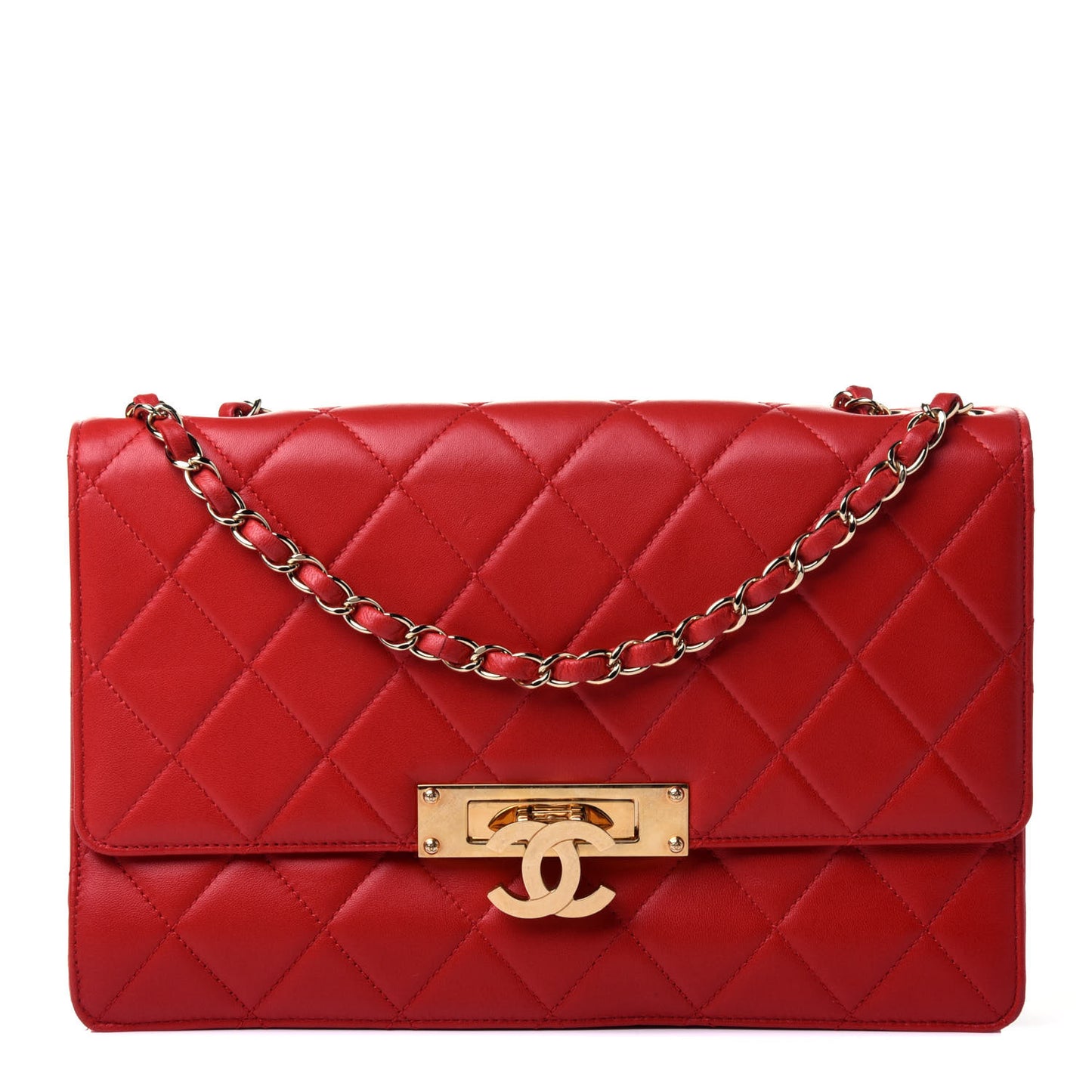 Lambskin Quilted Large Golden Class Flap Red