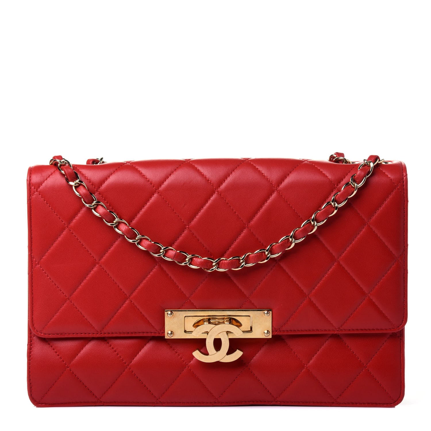 Chanel Lambskin Quilted Large Golden Class Flap Red 1 of 5