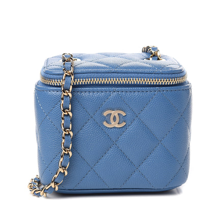 Chanel Caviar Quilted Mini Vanity Case With Chain Blue 1 of 9