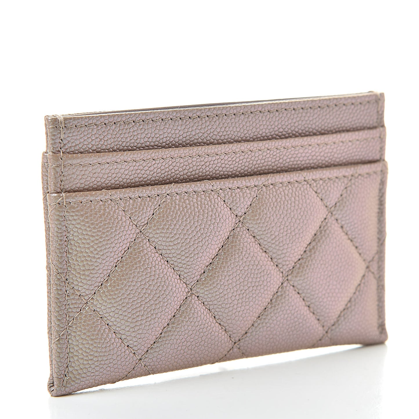 Iridescent Caviar Quilted Card Holder Beige