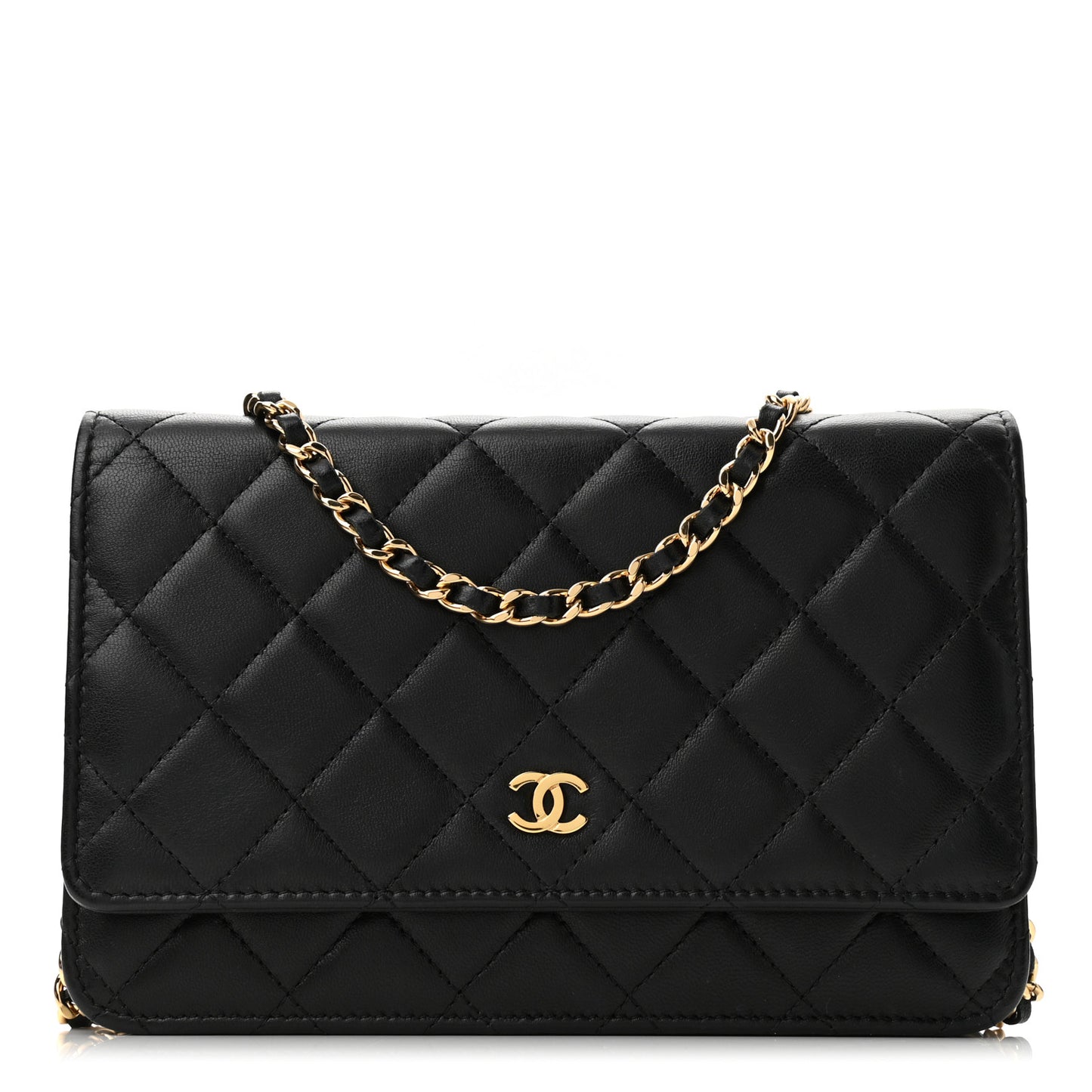 Lambskin Quilted Wallet On Chain WOC Black
