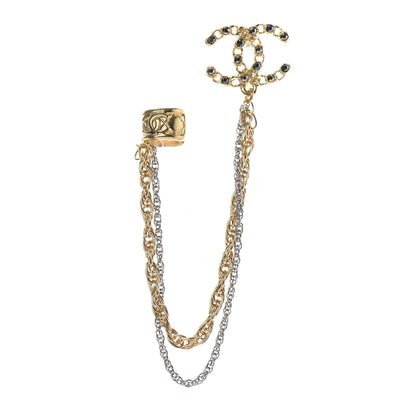 Chanel Crystal CC Chain Cuff Single Earring Gold Silver 1 of 4