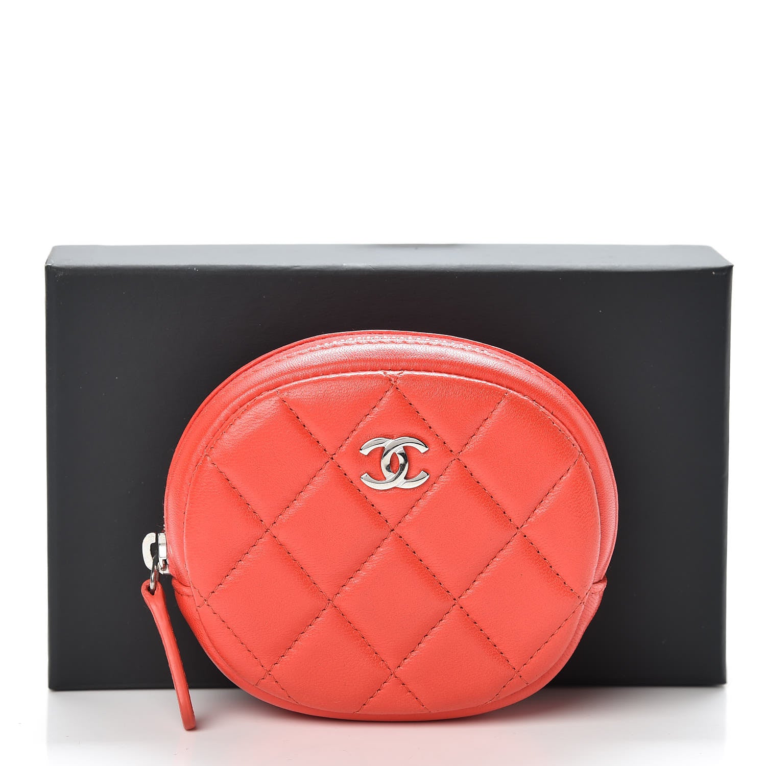 Chanel Lambskin Quilted Zip Around Classic Coin Purse Orange 8 of 8