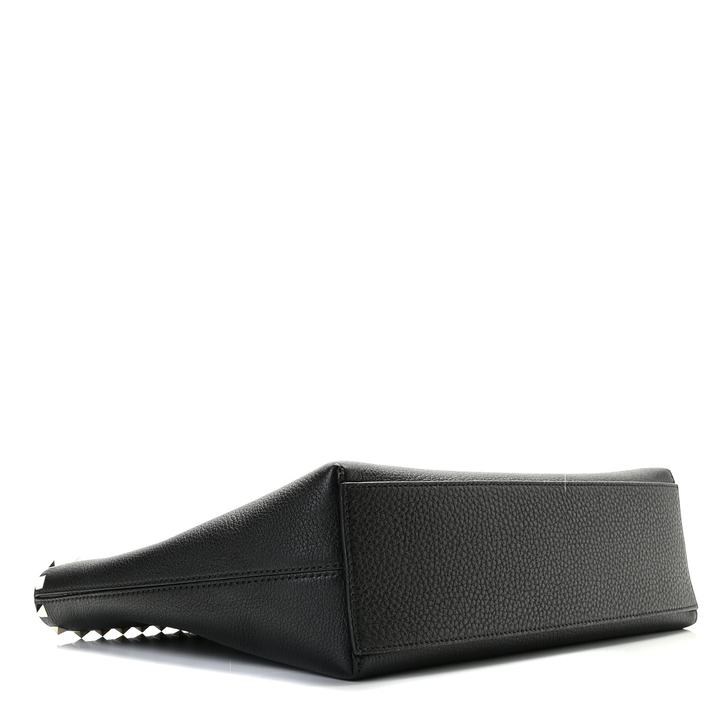 Grained Calfskin Small Rockstud Shoulder Tote Black