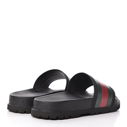 Gucci Rubber Web Mens Lug Sole Slide Sandals 6 Black Green Red 4 of 16