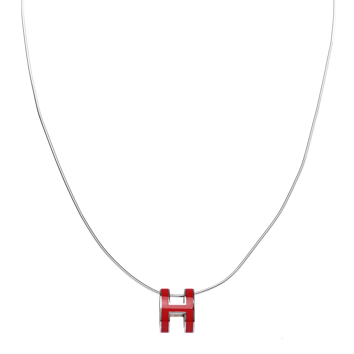 Hermes Lacquered Pop H Pendant Necklace Rouge Corail 1 of 6