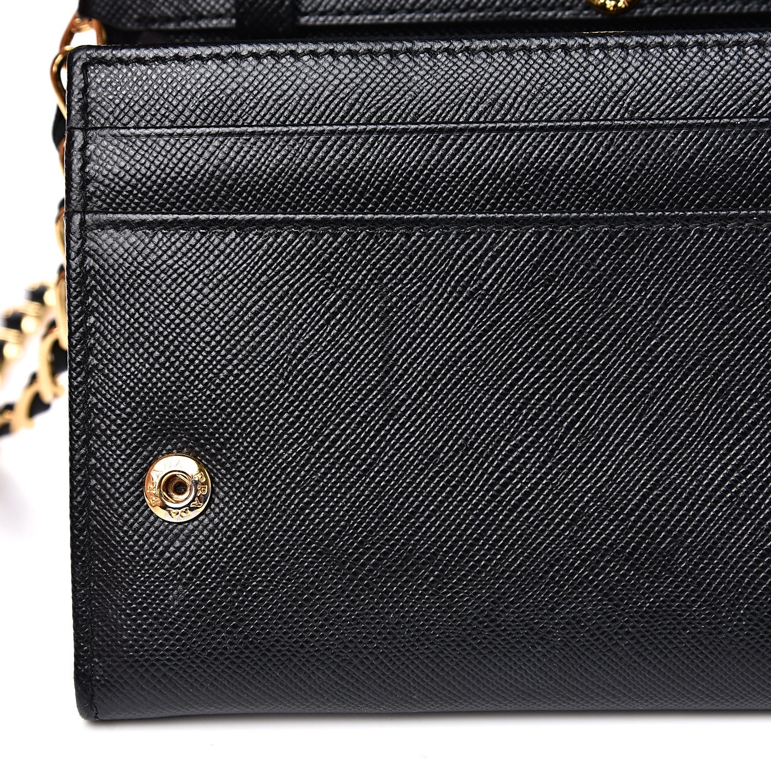 Prada Saffiano Metal Oro Chain Wallet Black 7 of 11