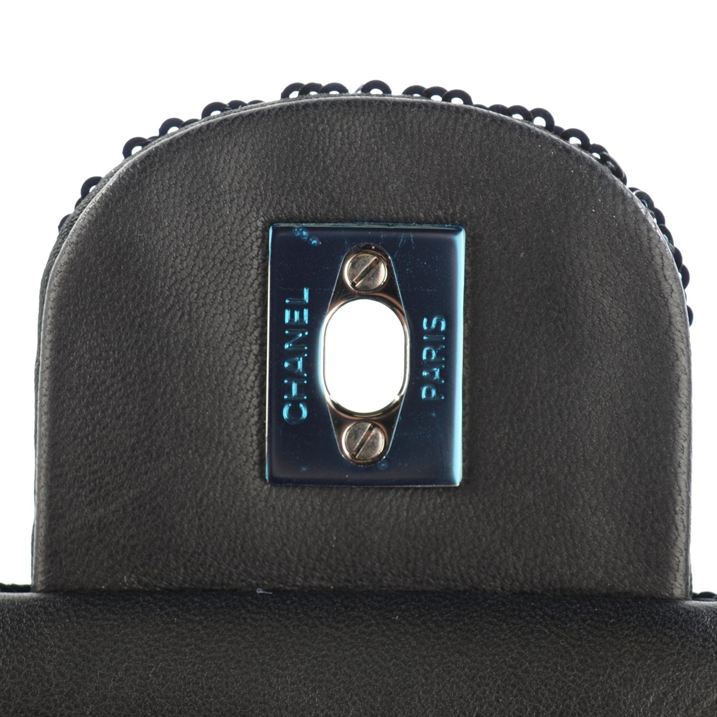 Sequin Embroidered Single Flap Black Silver
