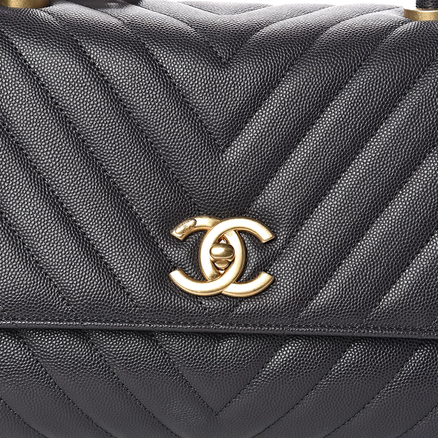 Chanel Caviar Chevron Quilted Small Coco Handle Flap Black 10 of 10