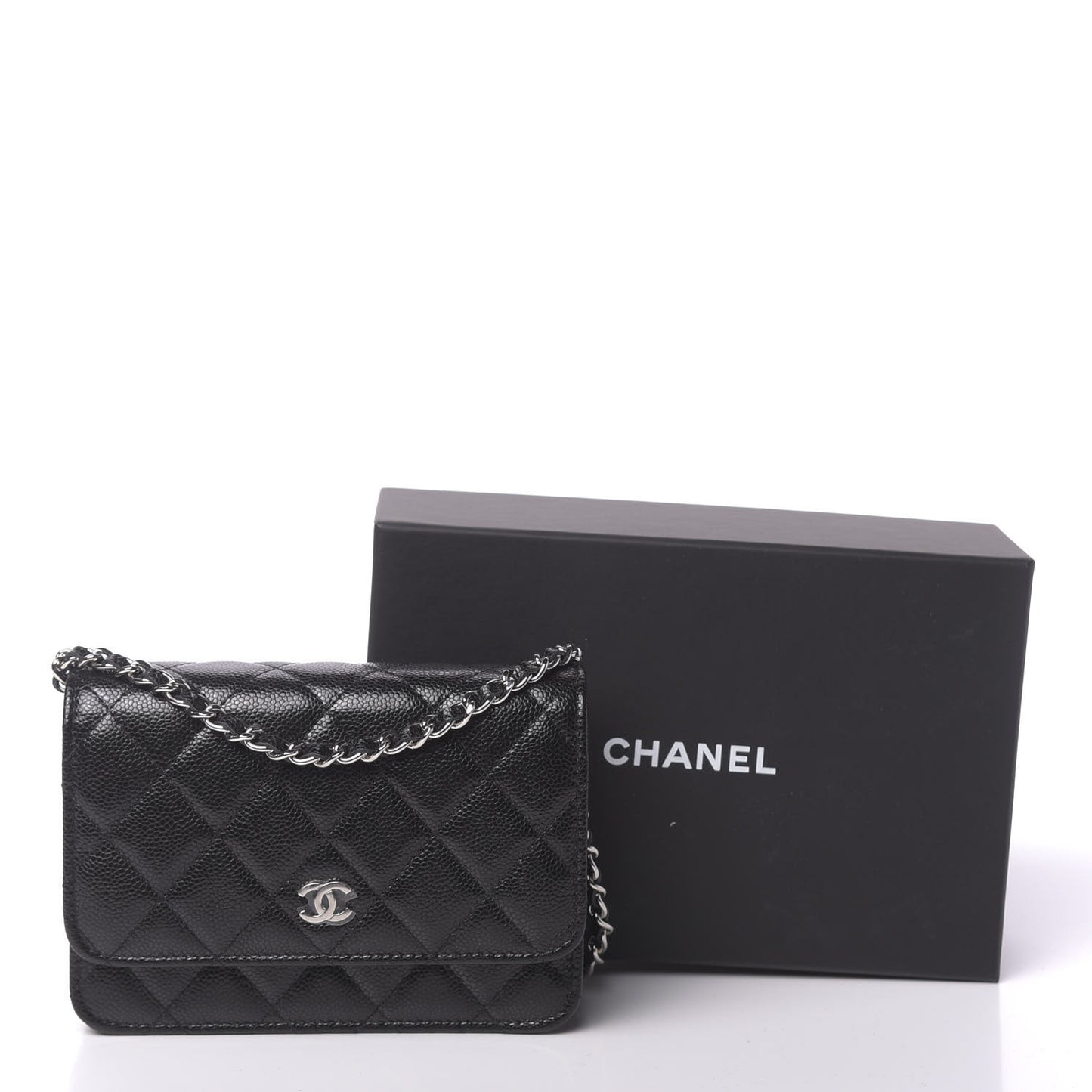 Caviar Quilted Mini Wallet On Chain WOC Black