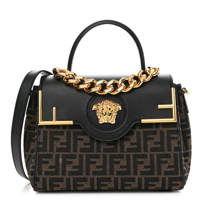 Versace X FENDI Grained Calfskin Fendace Medium La Medusa Top Handle Bag Black Brown 1 of 12