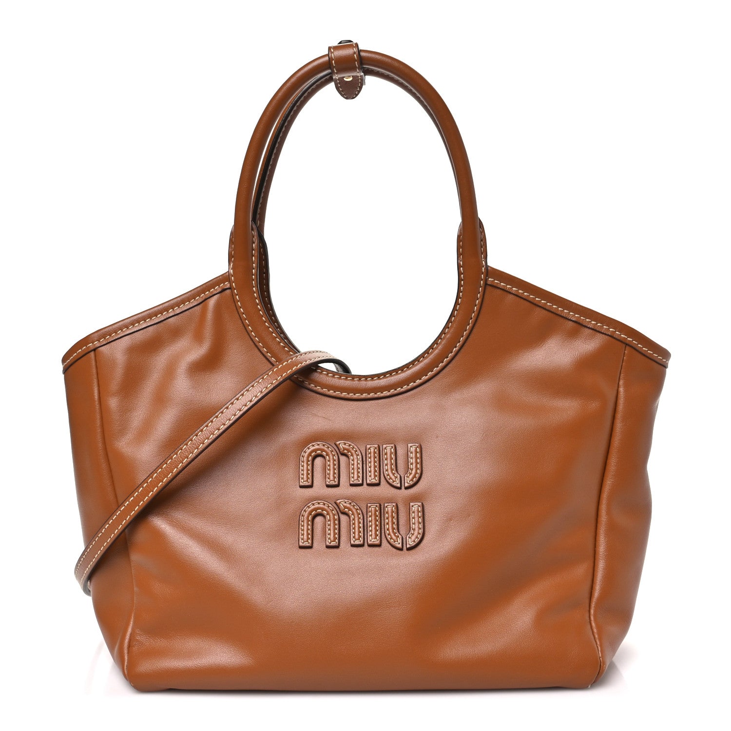 Miu Miu Soft Calf Softy Small Ivy Tote Bag Caramel 1 of 9