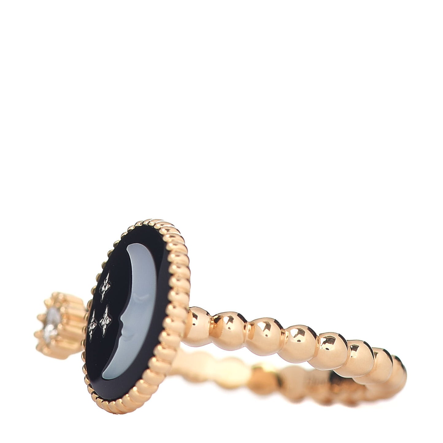 18K Yellow Gold Diamond Onyx Mother of Pearl Rose Celeste Ring 52 6