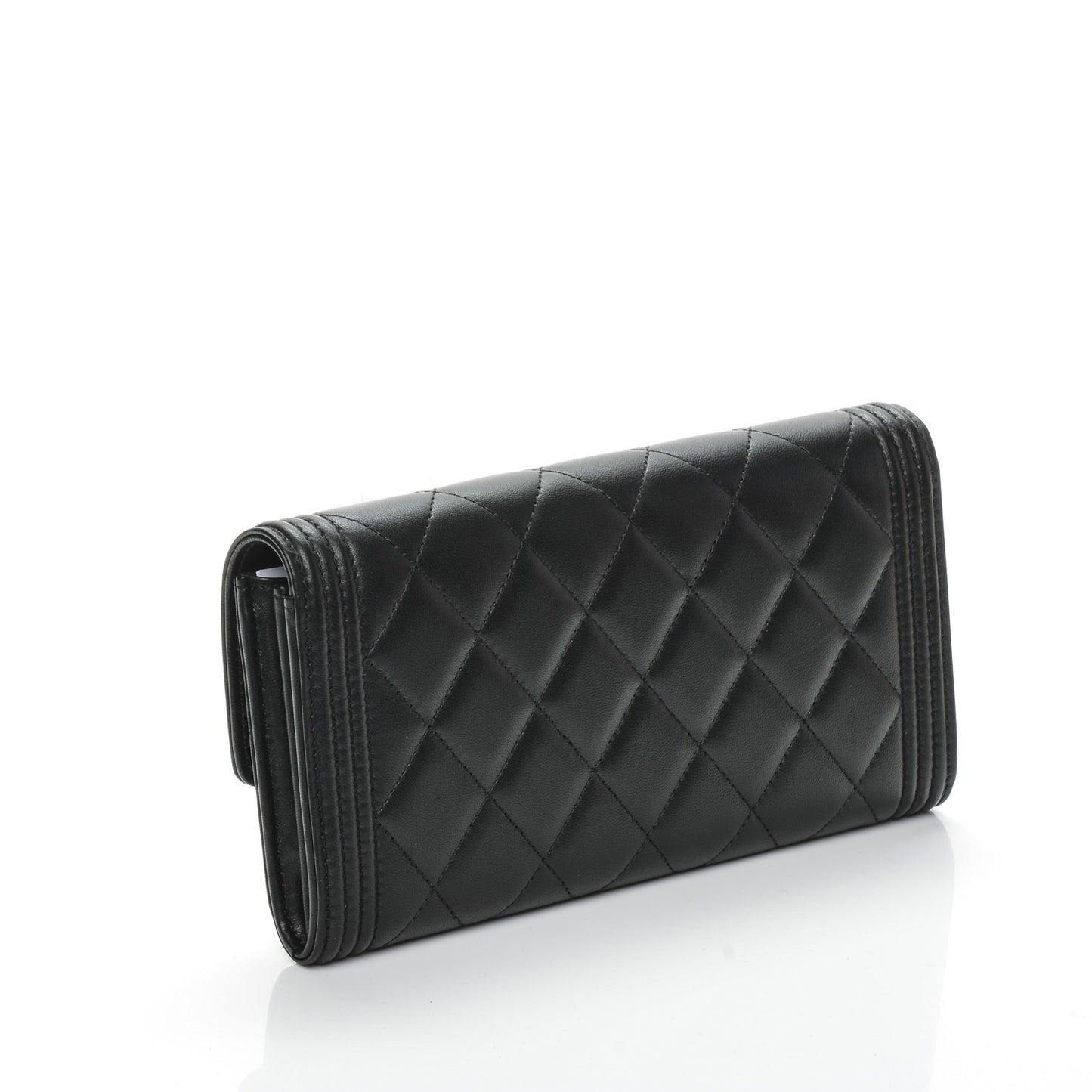 Lambskin Quilted Boy Flap Wallet Black
