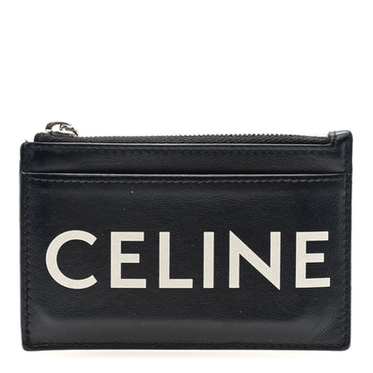 Celine Smooth Lambskin Zip Logo Card Holder Black White 1 of 6